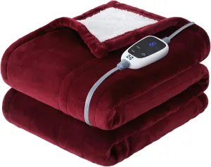 Sealy Heated Throw Blanket, Flannel & Sherpa Cozy Soft Electric Throw with 6 Heat Settings & 2-10 Hours Auto Shut Off, Machine Washable, 50x60 Inch, Burgundy