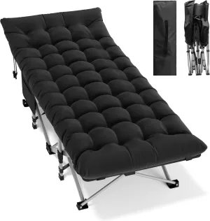 Seeutek Folding Camping Cot for Adults with Carry Bag, Portable Bed with Detachable Cushion, Waterproof 1200D Oxford Fabric, Cot Bed for Camping, Hunting, Lounging, Camping Cots
