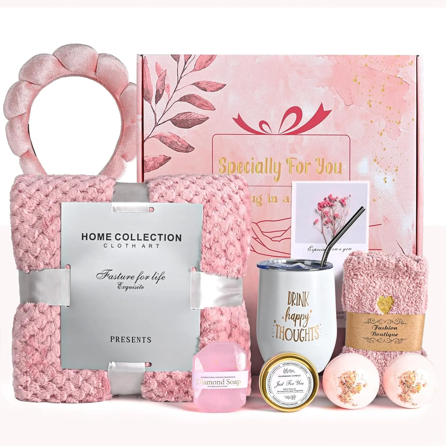 Self Care Gifts for Women, 10 Pcs Get Well Soon Care Package with Luxury Flannel Blanket, Birthday Gifts for Women, Gifts for Mom, Christmas Relaxing Spa Box