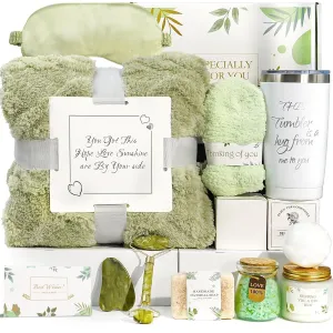 Self Care Gifts for Women – Spa Gift Basket with Blanket, Birthday Gifts, Get Well Soon Gifts, Relaxation Care Package for Mom, Wife, Sister, Friend