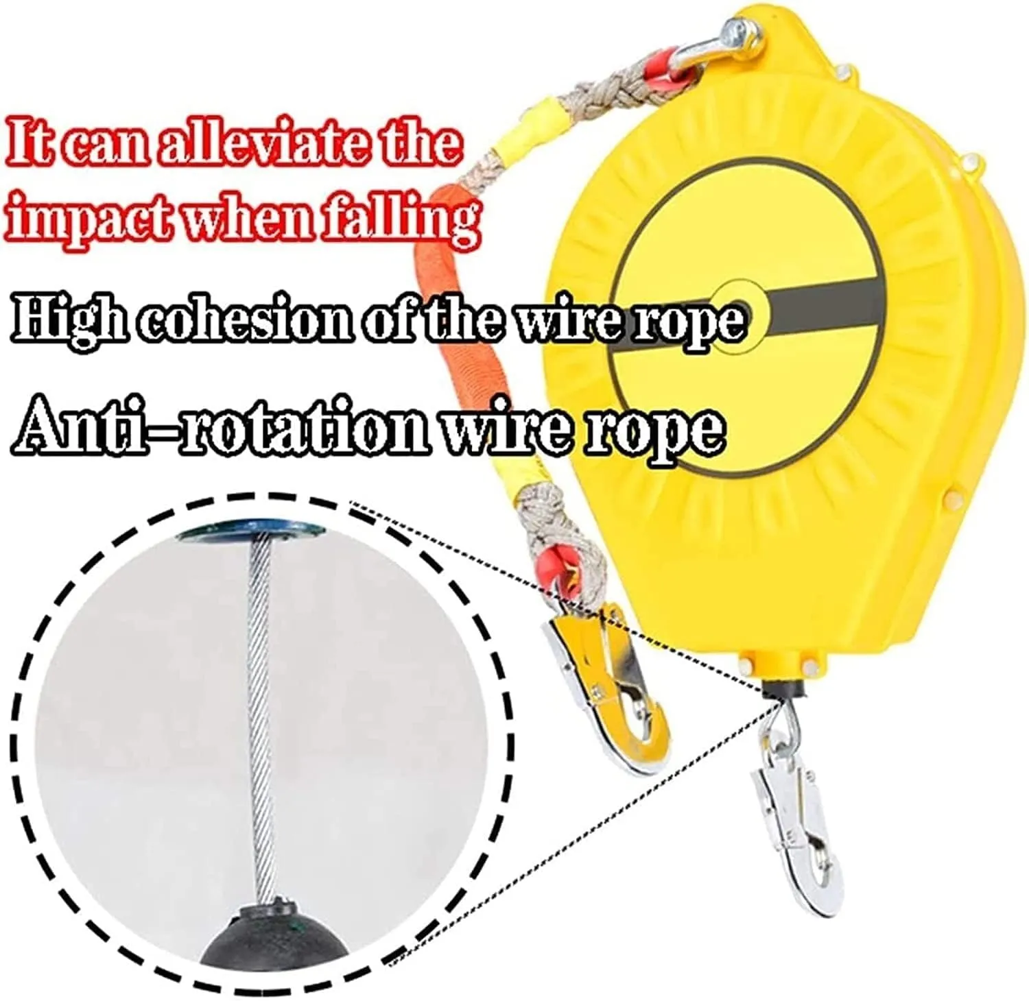 Self-Retracting Lifeline Fall Protection Kit for Roofing & Construction, 15m Safety Lanyard with Steel Self-Locking Hook & Connector, Max Load 150kg