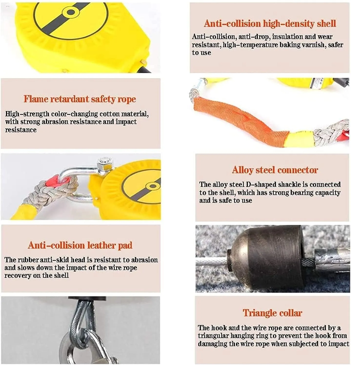 Self-Retracting Lifeline Fall Protection Kit for Roofing & Construction, 15m Safety Lanyard with Steel Self-Locking Hook & Connector, Max Load 150kg