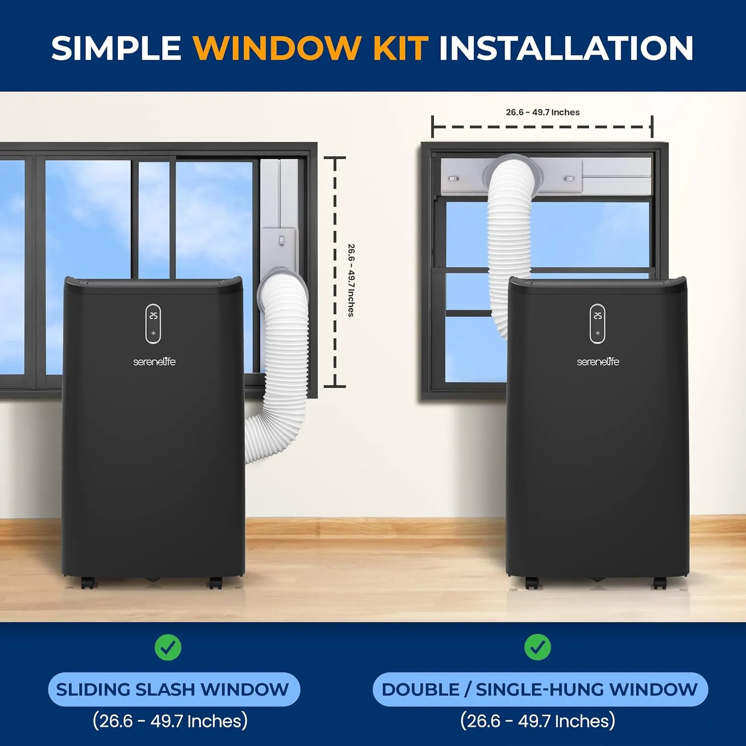 SereneLife 14000 BTU Portable Air Conditioner - 3-in-1 Compact Standing Air Conditioner for Room Up to 400 Sq. Ft. - Floor AC Unit with Remote Control - Universal Casters, Window Mount Kit