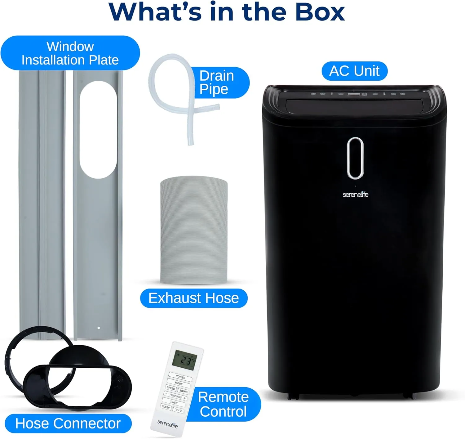 SereneLife 14000 BTU Portable Air Conditioner - 3-in-1 Compact Standing Air Conditioner for Room Up to 400 Sq. Ft. - Floor AC Unit with Remote Control - Universal Casters, Window Mount Kit