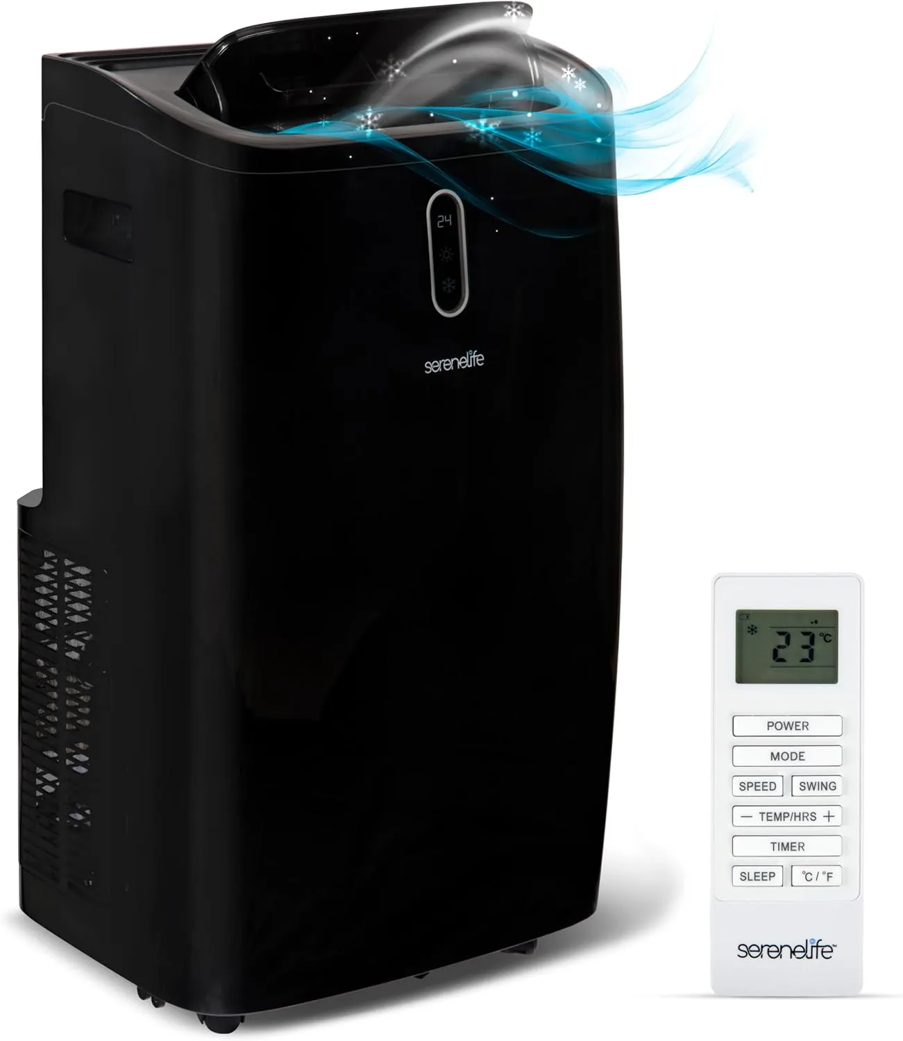 SereneLife 14000 BTU Portable Air Conditioner - 3-in-1 Compact Standing Air Conditioner for Room Up to 400 Sq. Ft. - Floor AC Unit with Remote Control - Universal Casters, Window Mount Kit