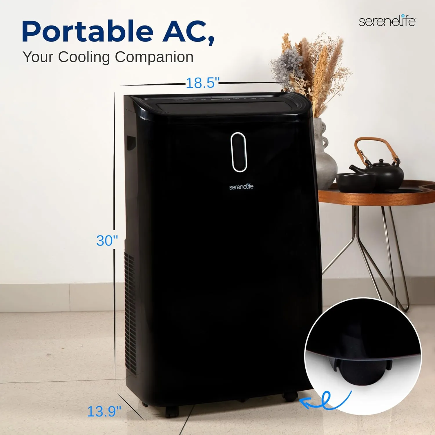 SereneLife 14000 BTU Portable Air Conditioner - 3-in-1 Compact Standing Air Conditioner for Room Up to 400 Sq. Ft. - Floor AC Unit with Remote Control - Universal Casters, Window Mount Kit