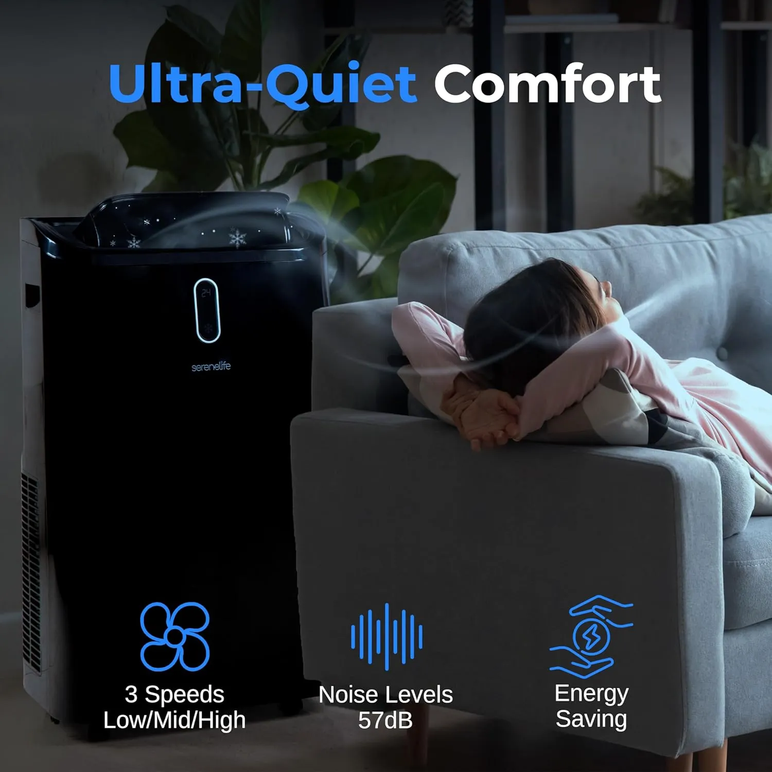SereneLife 14000 BTU Portable Air Conditioner - 3-in-1 Compact Standing Air Conditioner for Room Up to 400 Sq. Ft. - Floor AC Unit with Remote Control - Universal Casters, Window Mount Kit