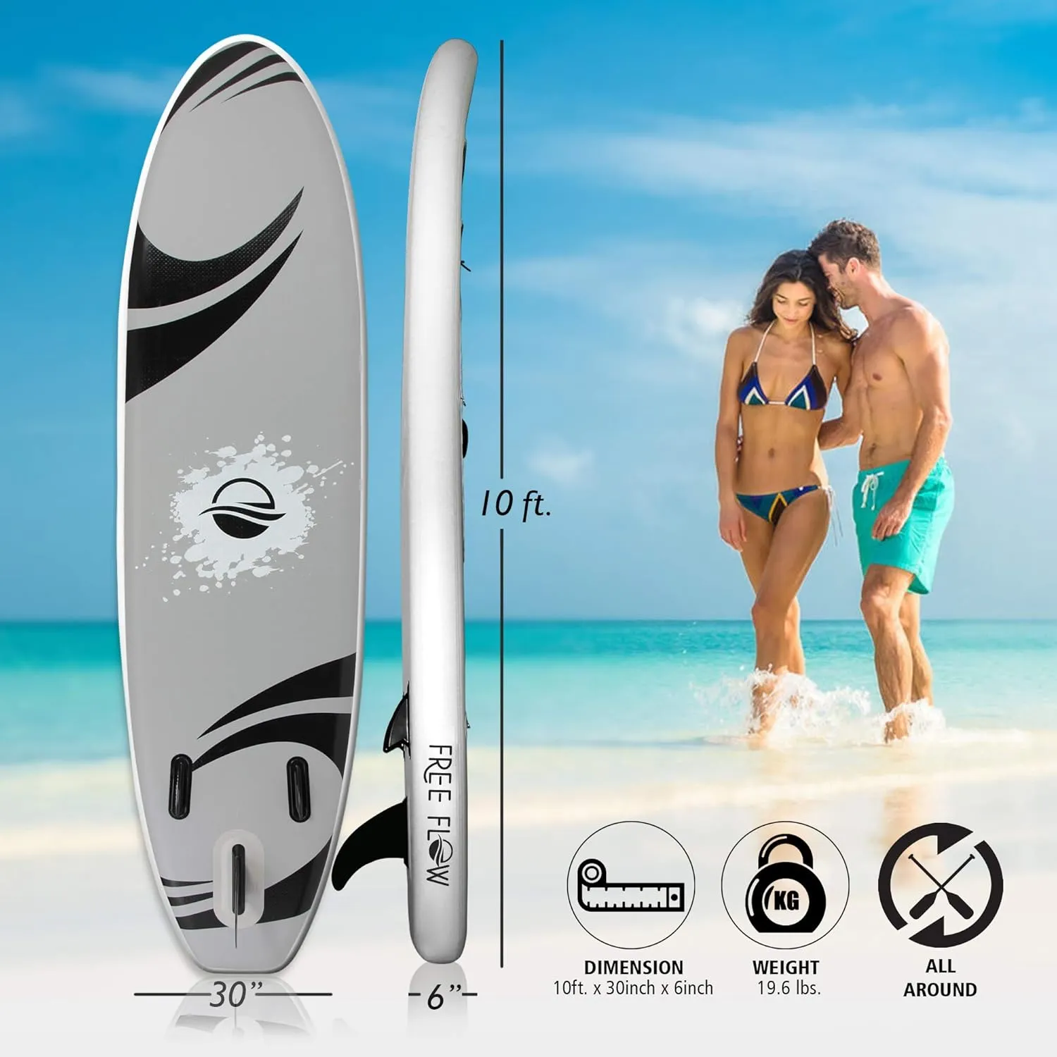 SereneLife Set of 2 Inflatable Stand Up Paddle Boards with Premium Accessories – SUP Pair with 32" Wide Stable Design, Non-Slip EVA Deck Pad for Adults and Youth of All Skill Levels, 350 lbs Capacity