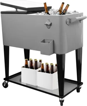 SHAREWIN 80QT Rolling Cooler Cart with Wheels, Ice Chest Outdoor Backyard Coolers on Wheels with Large Storage Space, Portable Drink Beverage Bar for Patio Pool Party with Shelf and Bottle Opener