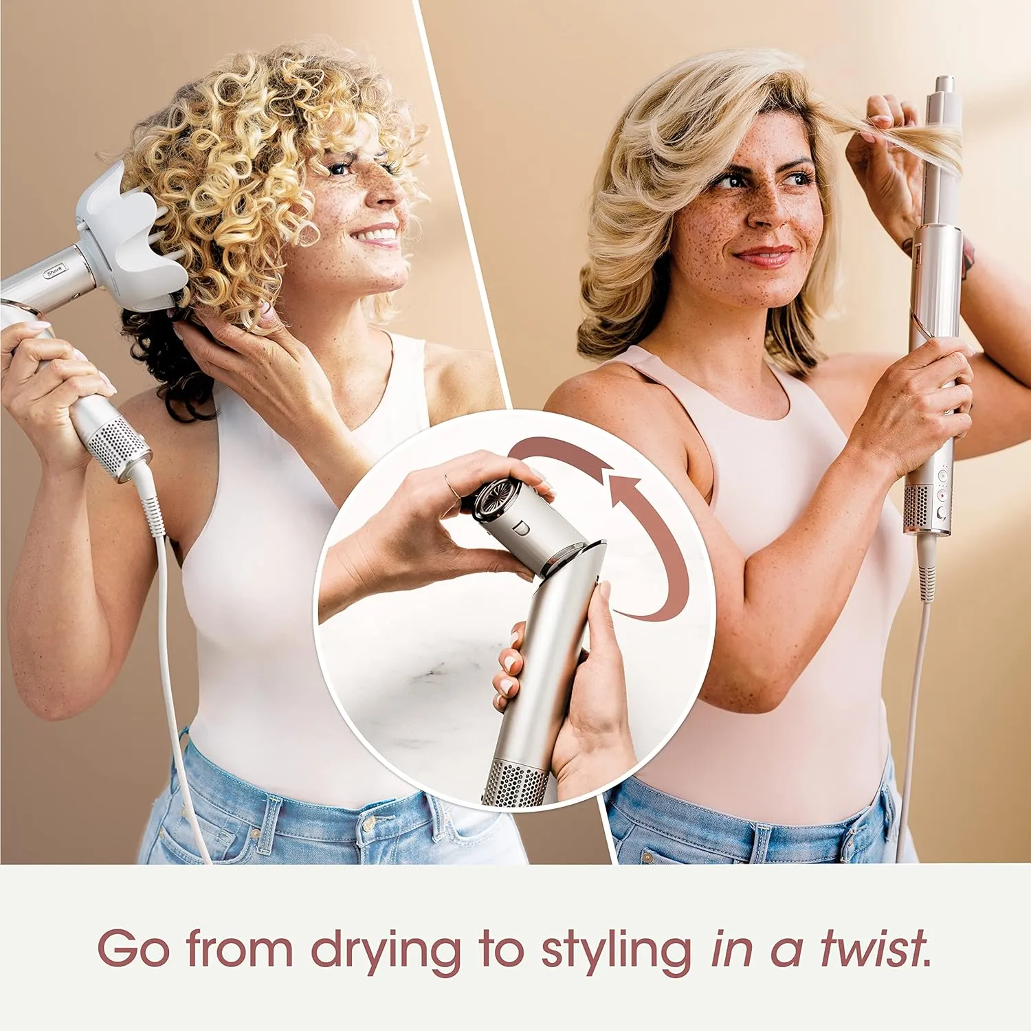 Shark HD435 FlexStyle Air Styling & Drying System, Powerful Hair Blow Dryer & Multi-Styler with Auto-Wrap Curlers, Curl-Defining Diffuser, Oval Brush, & Concentrator Attachment, Stone