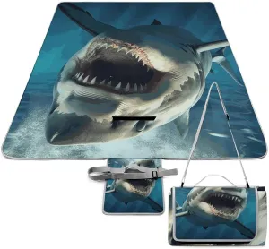 Shark Mouth Picnic Blanket Outdoor, Oversized Beach Blanket, Foldable Lightweight Waterproof Sand Cushion Suitable for Beaches, Camping Grasslands Mat