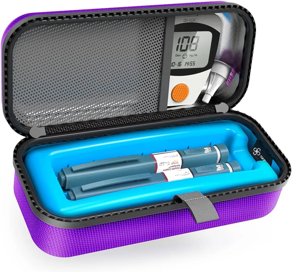 SHBC Insulin Pen Carrying Case Portable Medical Cooler Bag for Diabetes with Protective Ice Brick - Convenient to Changing Needles with Each Injection Purple