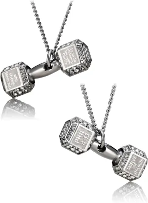 Shields of Strength Women's Crystal Dumbbell Necklace - Phil 4:13