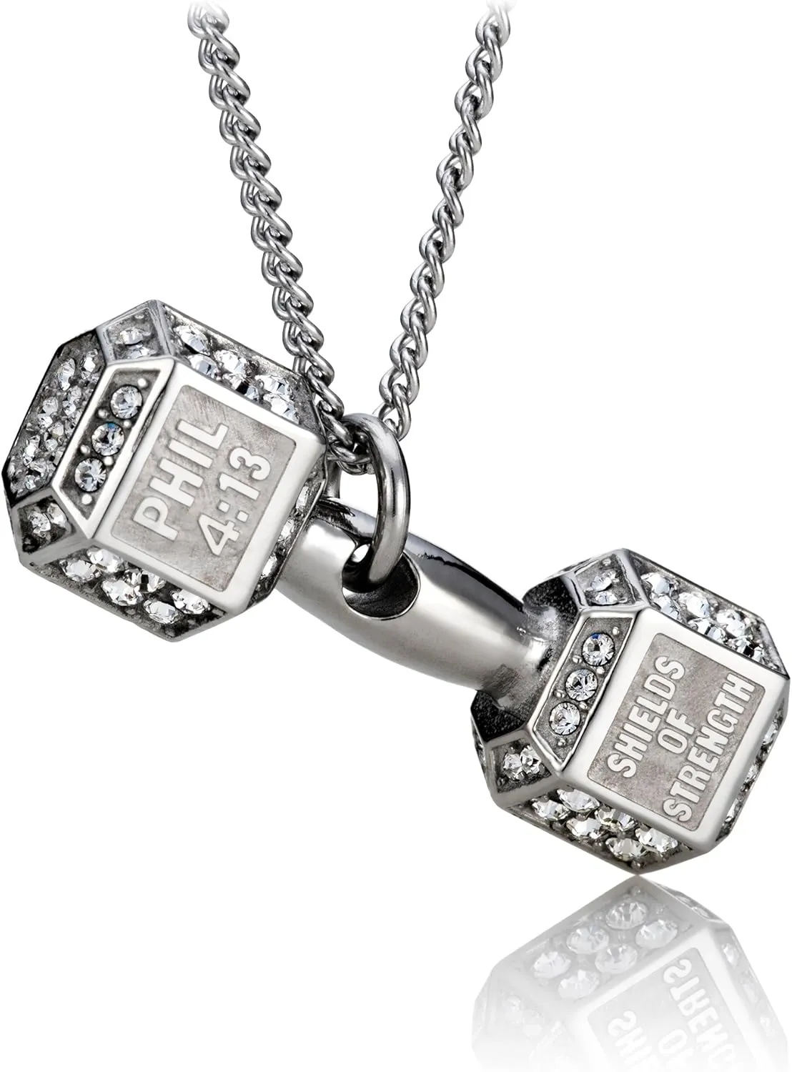 Shields of Strength Women's Crystal Dumbbell Necklace - Phil 4:13