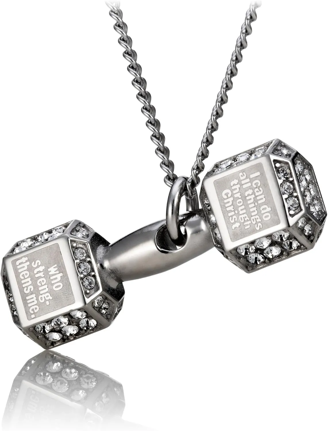 Shields of Strength Women's Crystal Dumbbell Necklace - Phil 4:13