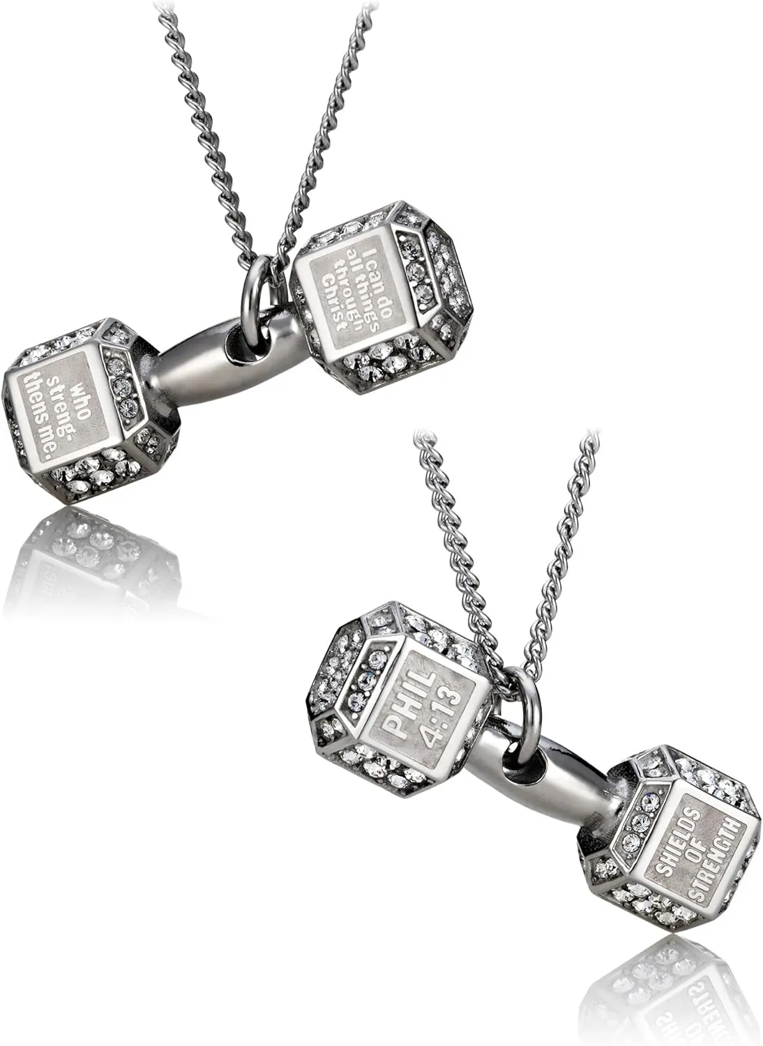 Shields of Strength Women's Crystal Dumbbell Necklace - Phil 4:13