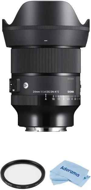 Sigma 24mm f/1.4 DG DN Art Lens for Sony E Bundle with 72mm Multi Coated UV Filter, Microfiber Cleaning Cloth