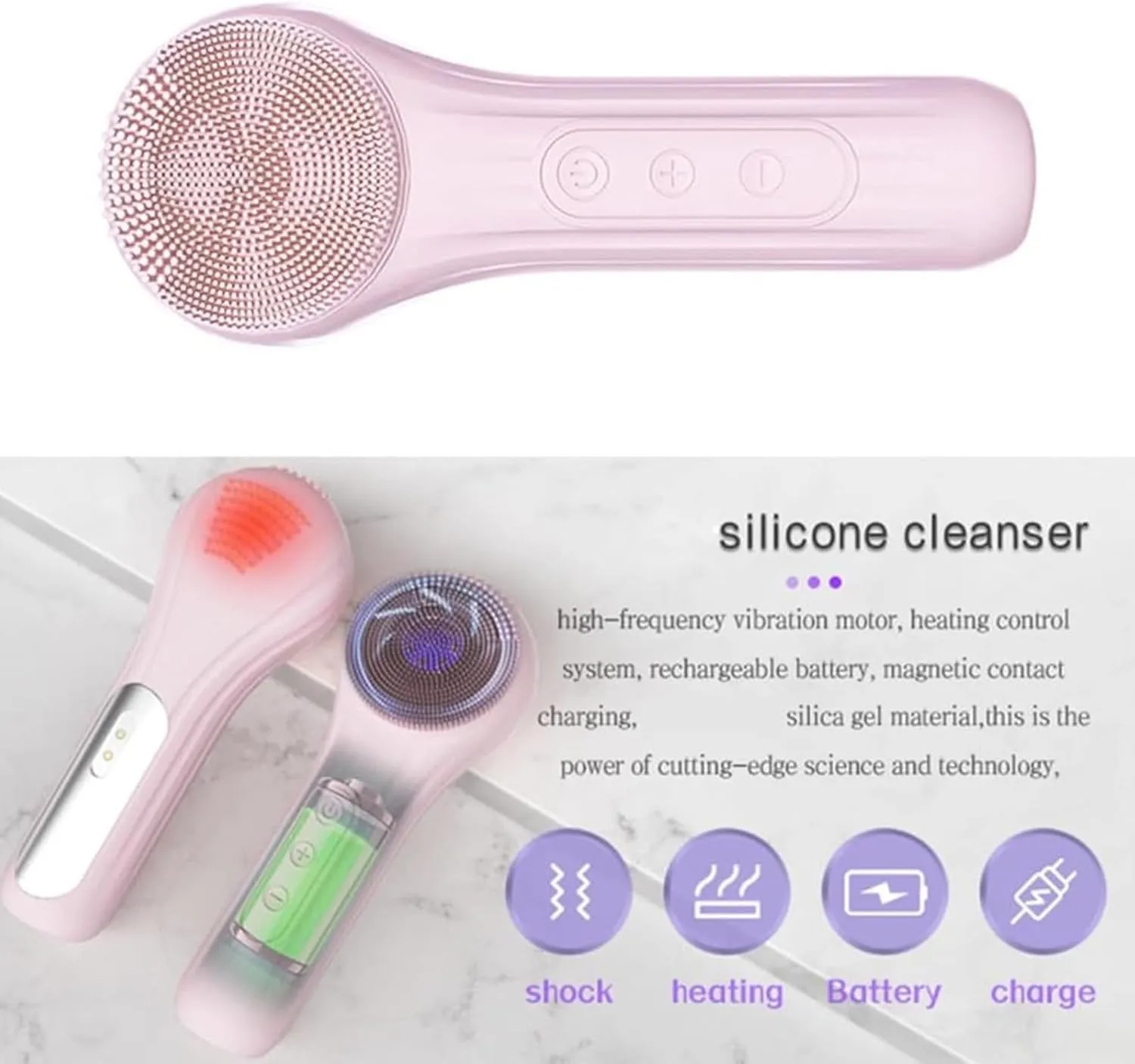 Silicone Face Scrubber, echargeable, Waterproof Face Scrub Brush for Cleansing, Exfoliating, Massaging, Electric Facial Exfoliator for Women & Men (Black, 6.8 inch)