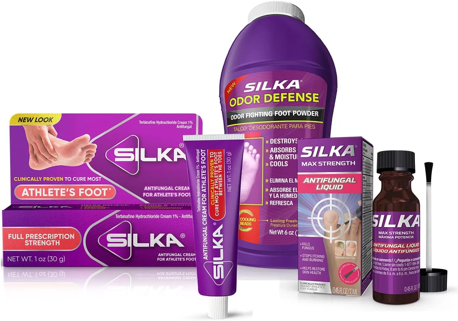 Silka Emergency Foot Care Kit, Max Strength Antifungal Liquid, Odor-Fighting Foot Powder, Antifungal Cream for Athletes Foot, Jock Itch, and Ringworm, Complete Solution for Healthy Feet