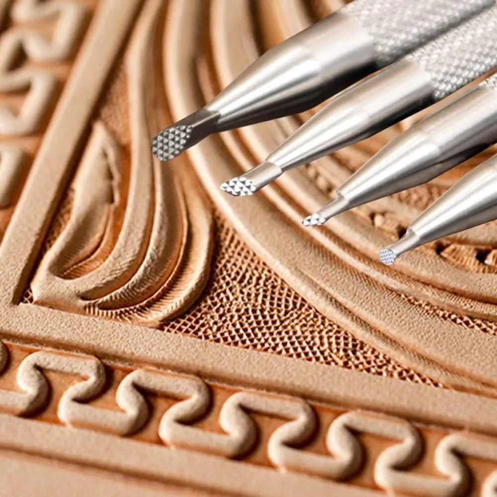Singring Leather Stamping Tools Checkered Background Stamps 304 Stainless Steel Professional DIY LeatherCrafts Mesh Pattern Carving Tool (4pcs（S M L Round）)