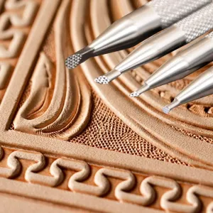 Singring Leather Stamping Tools Checkered Background Stamps 304 Stainless Steel Professional DIY LeatherCrafts Mesh Pattern Carving Tool (4pcs（S M L Round）)