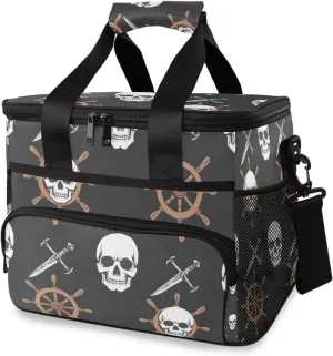 Skeleton Funny Skull Pirate Black Cooler Bag Insulated Cooler Soft Sided Cooler 24 Can Portable Picnic Bag Large Leakproof Lunch Bag Box for Beach Grocery Camping Travel Car Men Women