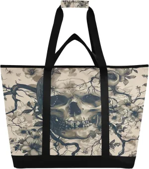 Skeleton Reusable Insulated Cooler Bag with Ice Pack Compartment - Large 47L Waterproof Thermal Grocery Tote for Picnic Beach Camping Lunch Storage