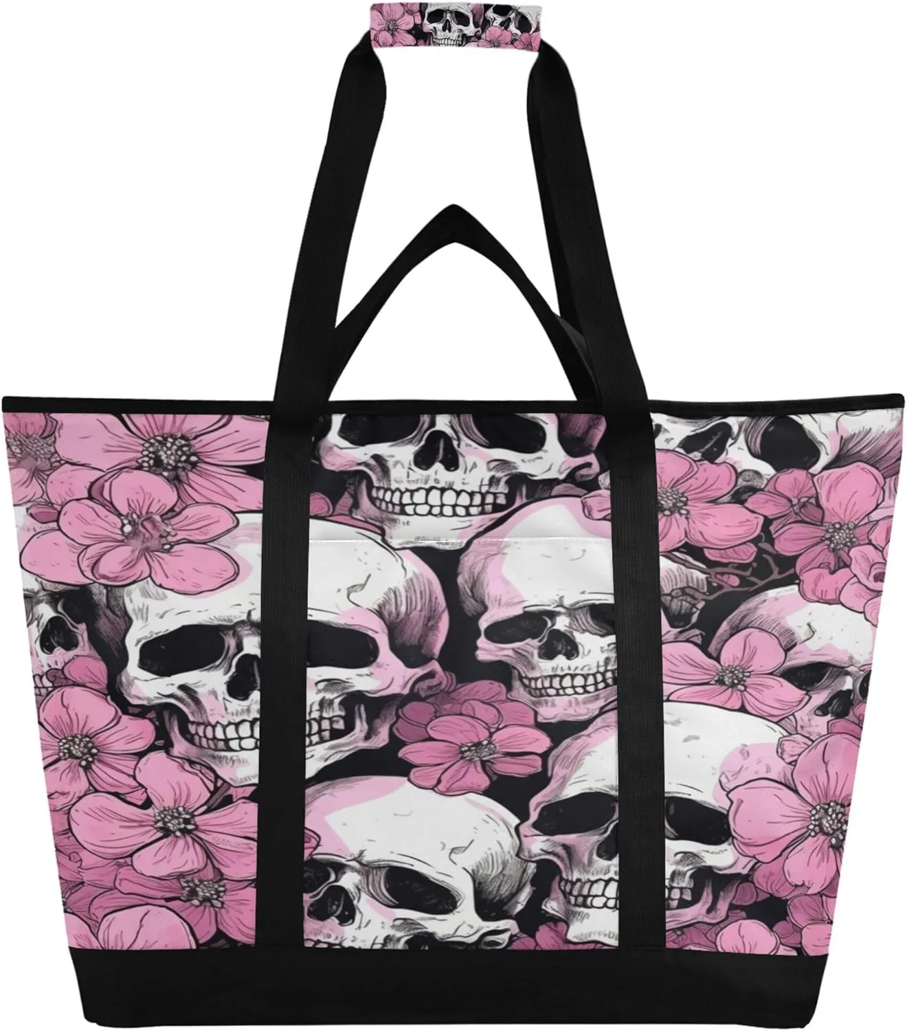 Skeleton Reusable Insulated Cooler Bag with Ice Pack Compartment - Large 47L Waterproof Thermal Grocery Tote for Picnic Beach Camping Lunch Storage