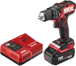 Skil PWR CORE 20 Brushless 20V 1/2 in. Compact 3-in-1 Hammer Drill Kit with 1/2'' Single-Sleeve, Keyless Chuck & LED Worklight Includes 2.0Ah Battery and PWR Jump Charger - HD6294B-10