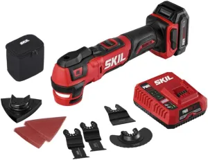 SKIL PWRCore 12 Brushless 12V Oscillating Tool Kit with 40pcs Accessories Including 2.0Ah Lithium Battery and PWRJump Charger - OS592702, Red