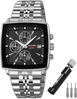 SKMEI Square Watch for Men Business Stainless Dress Fashion Waterproof Luxury Analog Simple Large Big Face Fathers Dad Gifts Gold Black Wrist Watches