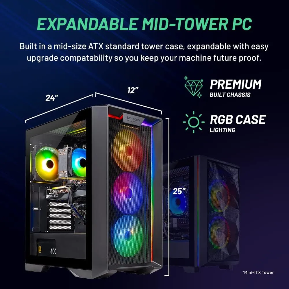 Skytech Nebula Gaming PC Desktop, Ryzen 5 5500 3.6 GHz (4.2GHz Turbo Boost), AMD RX 6500XT 4GB GDDR6, 1TB SSD, 16GB DDR4 RAM 3200, 650W Gold PSU, Wi-Fi, Win 11