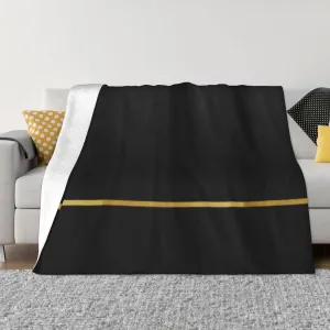 Sleek Black with Gold Stripe 60"X50" Flannel Blanket - 100% Soft Polyester, Lightweight and Warm, Suitable for Families, Camping, Travel
