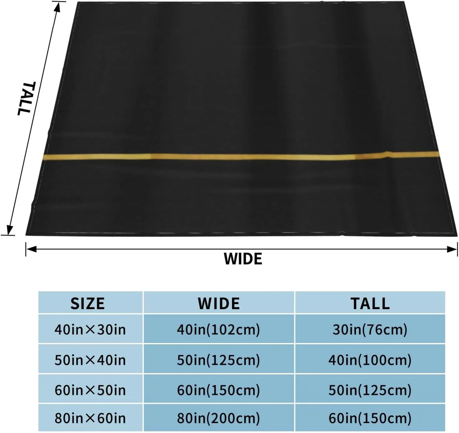 Sleek Black with Gold Stripe 60"X50" Flannel Blanket - 100% Soft Polyester, Lightweight and Warm, Suitable for Families, Camping, Travel