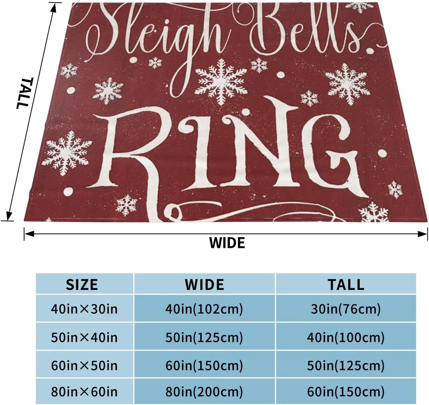 Sleigh Bells Ring Wood Sign 60"X50" Flannel Blanket - 100% Soft Polyester, Lightweight and Warm, Suitable for Families, Camping, Travel