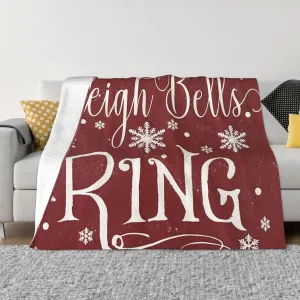Sleigh Bells Ring Wood Sign 60"X50" Flannel Blanket - 100% Soft Polyester, Lightweight and Warm, Suitable for Families, Camping, Travel