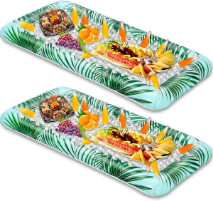 Sloosh 2-Pack Inflatable Serving Bars Cooler - Leaf Pattern Inflatable Cooler Ice Buffet Salad Serving Trays with Drain Plug, Food Drink Cooler for Indoor Outdoor Summer Picnic Pool Beach Luau Party