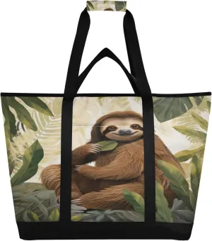Sloth Reusable Insulated Cooler Bag with Ice Pack Compartment - Large 47L Waterproof Thermal Grocery Tote for Picnic Beach Camping Lunch Storage
