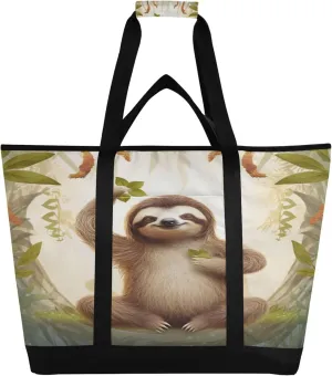 Sloth Reusable Insulated Cooler Bag with Ice Pack Compartment - Large 47L Waterproof Thermal Grocery Tote for Picnic Beach Camping Lunch Storage