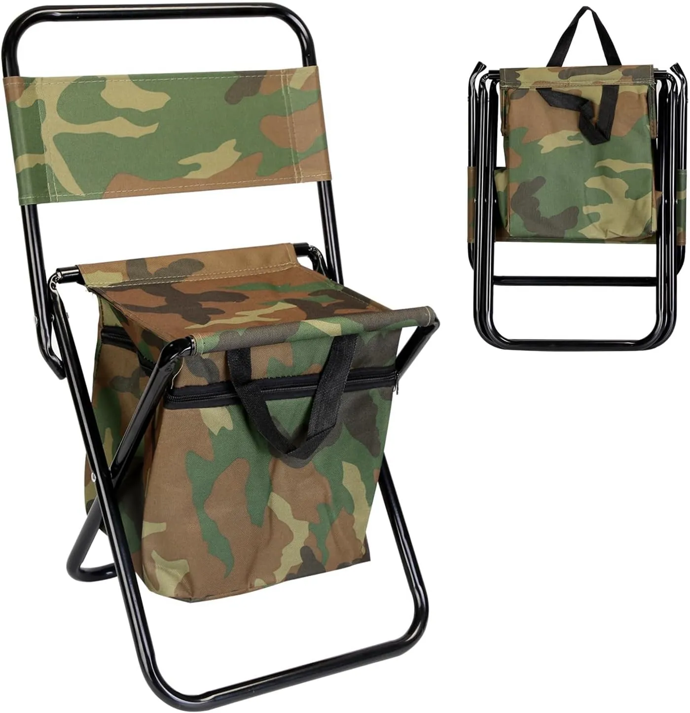 Small Portable Fishing Chair, Foldable Camping Chair with Cooler Bag, Compact Folding Stool Seat with Backrest Fishing Stool for RV Hiking Travel, Hunting