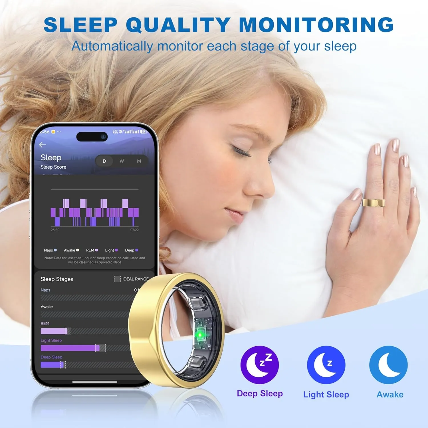 Smart Ring-Size First Before You Buy, No APP Subscription,7-10 Days of Use,Sleep & Activity Real-Time Monitor, Stress/Heart Rate/SPO₂ Tracker, Compatible with iOS and Android (Rose Gold, 11)