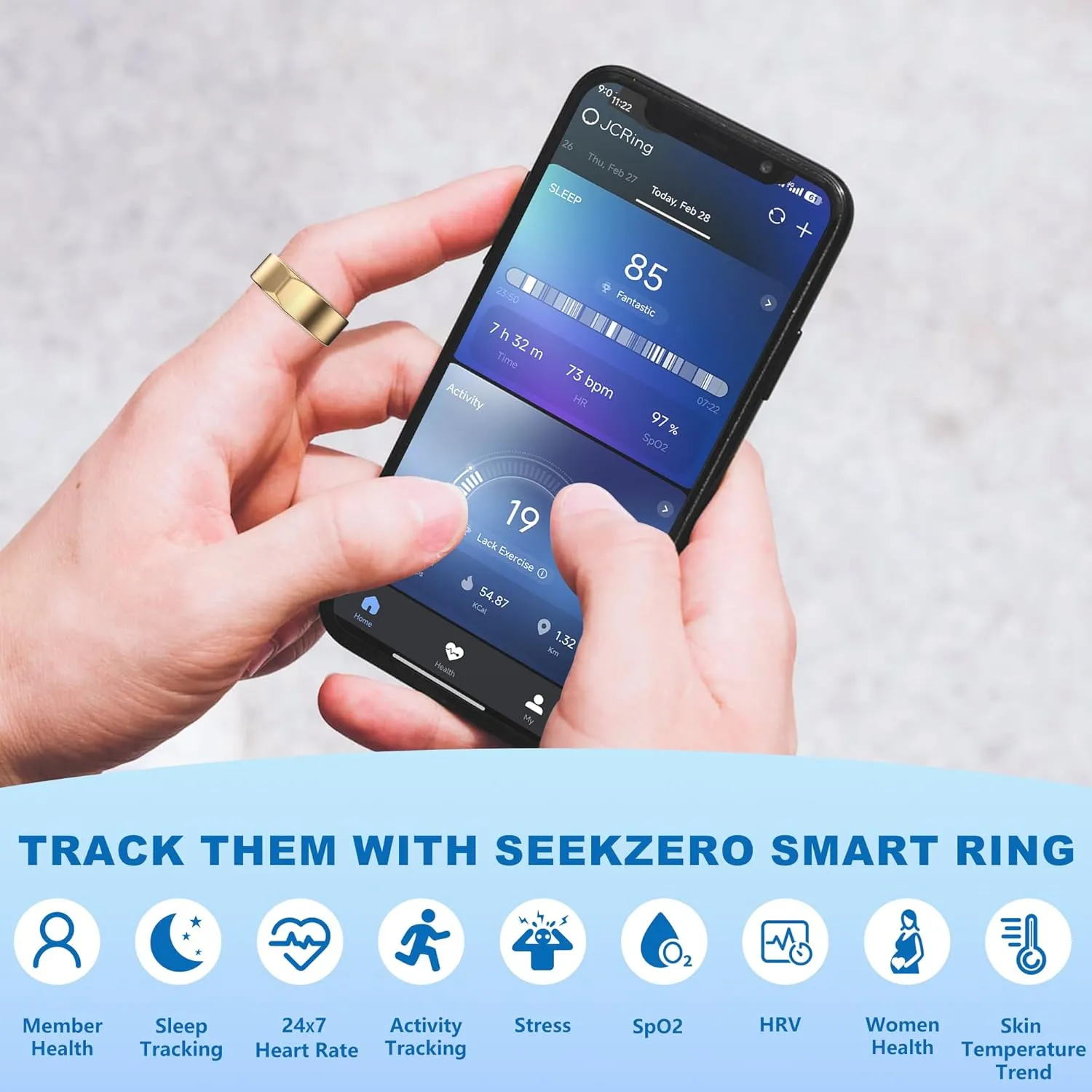 Smart Ring-Size First Before You Buy, No APP Subscription,7-10 Days of Use,Sleep & Activity Real-Time Monitor, Stress/Heart Rate/SPO₂ Tracker, Compatible with iOS and Android (Rose Gold, 11)