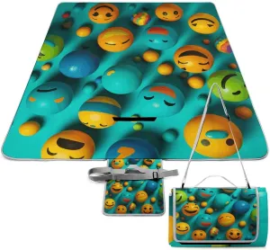 Smiley Face Picnic Blanket Outdoor, Oversized Beach Blanket, Foldable Lightweight Waterproof Sand Cushion Suitable for Beaches, Camping Grasslands Mat