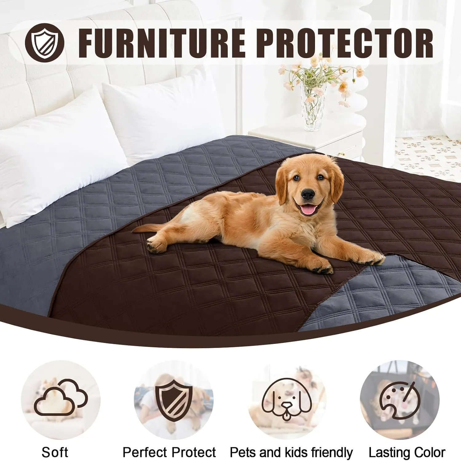 Smiry Waterproof Dog Bed Cover Blanket 30x70, Soft Reversible Pet Blanket, Washable Leakproof Cats Dogs Couch Cover for Sofa, Couch, Furniture, Chocolate/Dark Grey