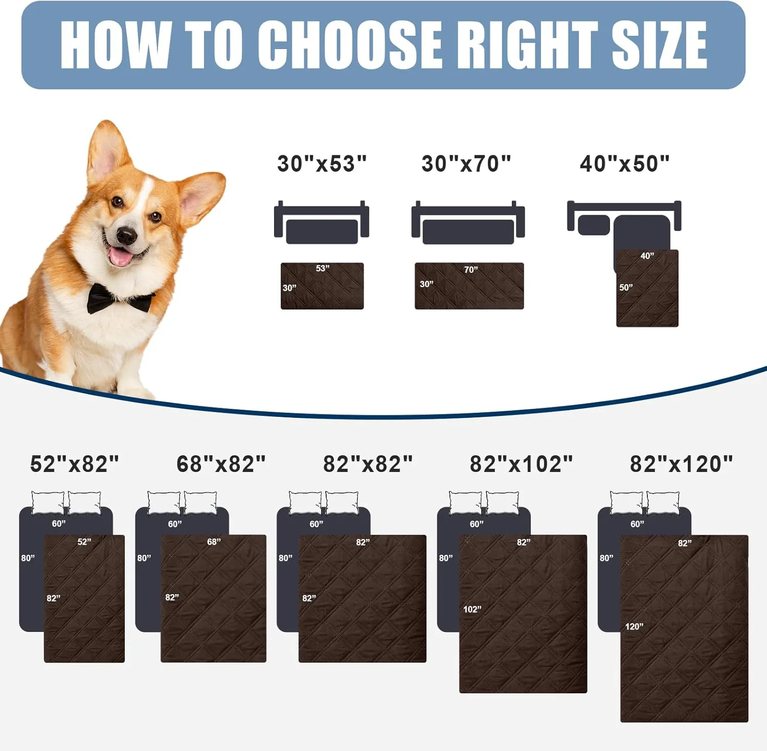 Smiry Waterproof Dog Blanket, Reversible Dog Bed Cover Pet Blanket, Soft Pet Couch Covers for Sofa Washable, Bed Couch Sofa Furniture Protector for Puppy Cat Kids (30"x70", Chocolate/Dark Grey)