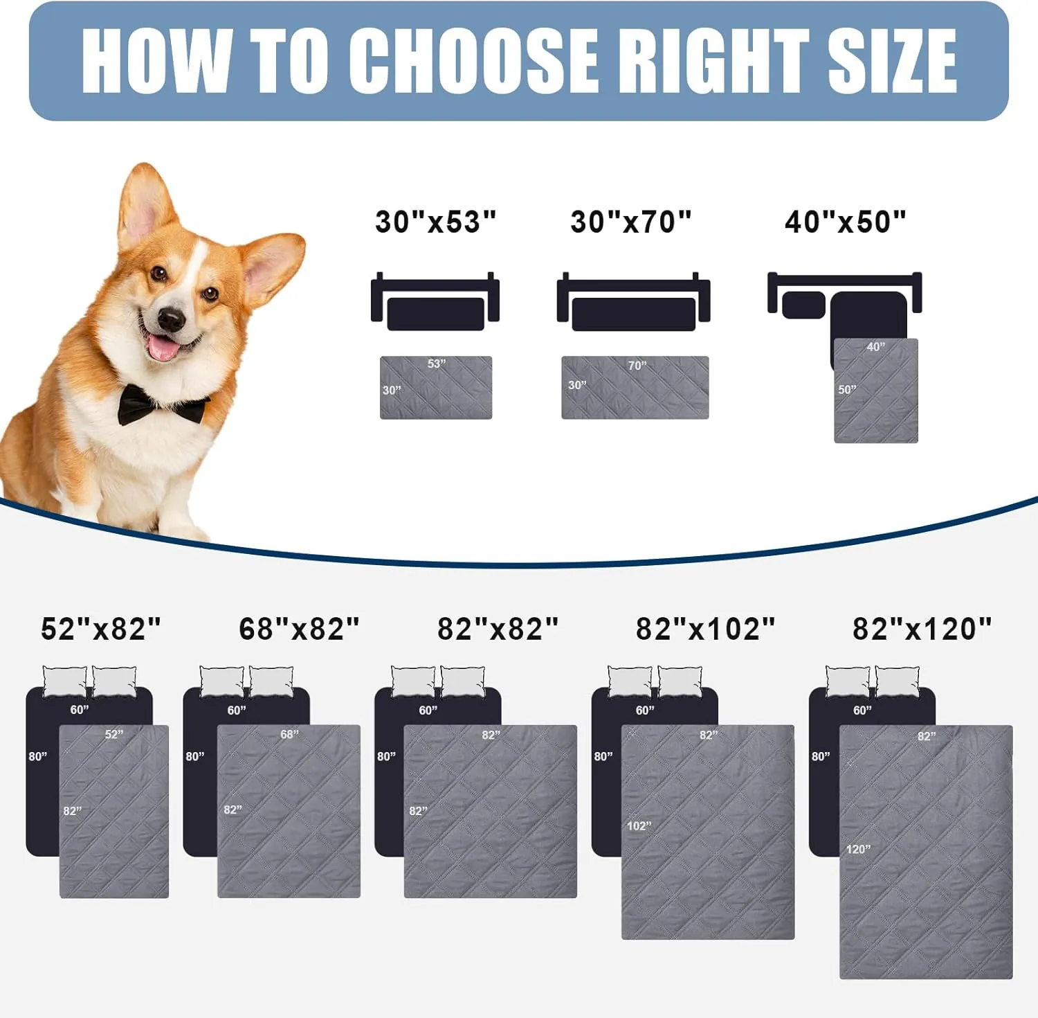Smiry Waterproof Dog Blanket, Reversible Dog Bed Cover Pet Blanket, Soft Pet Couch Covers for Sofa Washable, Bed Couch Sofa Furniture Protector for Puppy Cat Kids (30"x70", Grey/Light Grey)