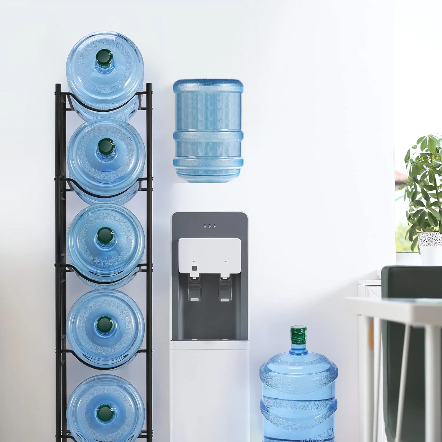 smusei 5 Gallon Water Bottle Holder - 5 Tier Detachable Cooler Jug Holder Storage Rack - Heavy Duty Gallon Jug Organizer for Home, Kitchen, Office, Breakroom - Black