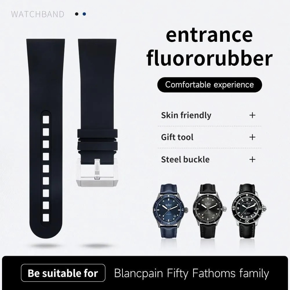 Soft Fluorous FKM Rubber Watch Band For Blancpain Fifty Fathoms 5000 5015 Strap Watch Belt Bracelets