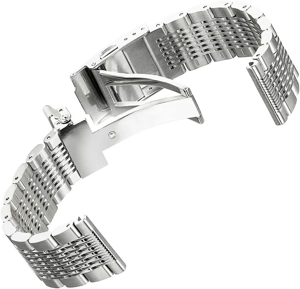 Solid Stainless Steel Mesh Watch Band for Men Women Brushed Middle Polished Metal Watch Strap Bracelet Deployment Clasp 20mm 22mm 24mm Black Silver Blue Gold Rose Gold