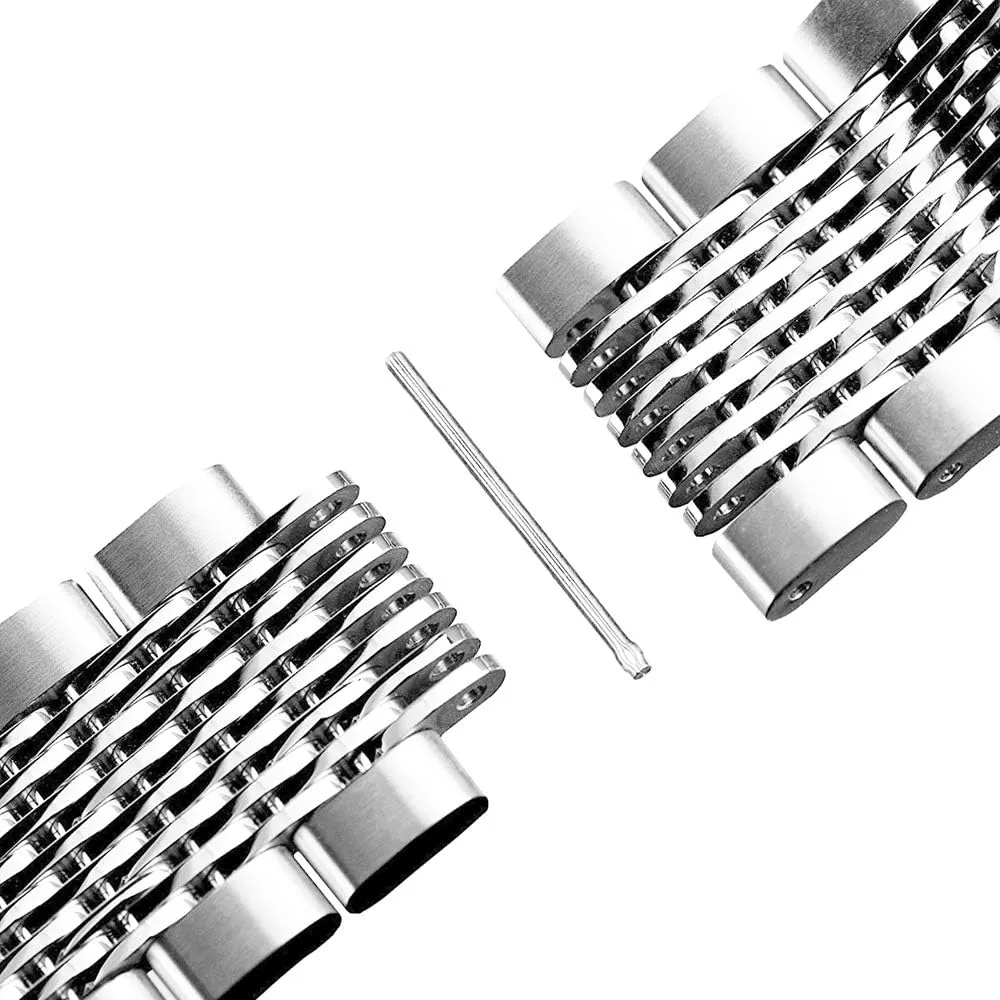 Solid Stainless Steel Mesh Watch Band for Men Women Brushed Middle Polished Metal Watch Strap Bracelet Deployment Clasp 20mm 22mm 24mm Black Silver Blue Gold Rose Gold